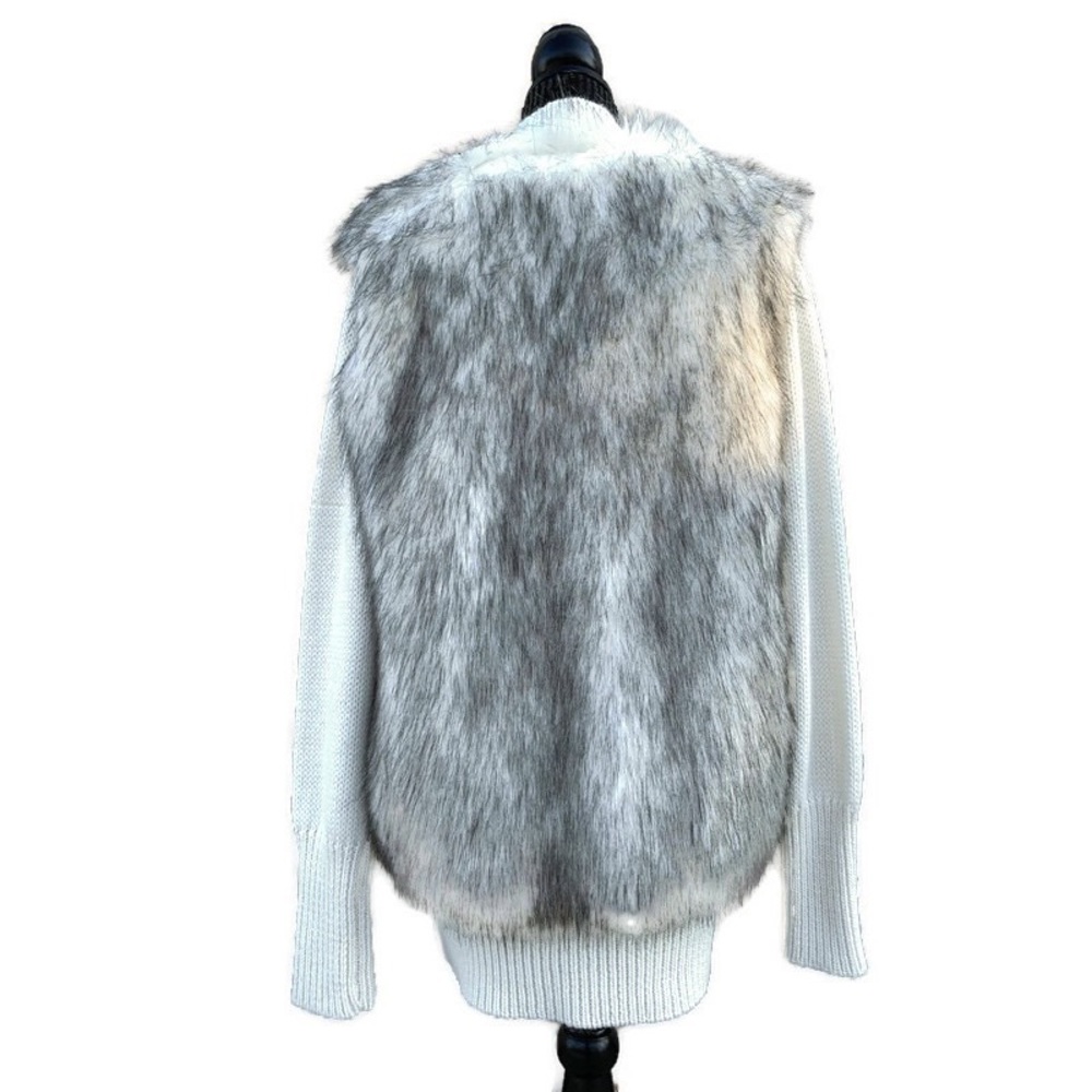 Rebecca Taylor Faux Fur Panel Knit Tan Gray Cardigan Large - Picture 2 of 5